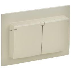 SKANDY Розетка 2-местная и крышкой 16А в сборе IP44 SK-R12B бежевый IEK