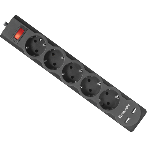 Сетевой фильтр Defender DFS 755 5,0 м, 5 розеток, 2xUSB, 2.1A