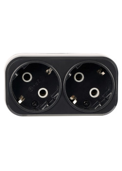 Разветвитель сетевой 2-местный с/з STEKKER ADP16-22-20 250V, 16A, ABS огнеустойчивый пластик, черный