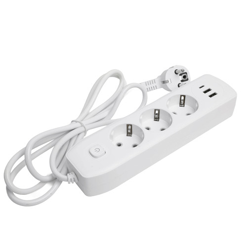 Удлинитель 3-местный c/з 3x1 мм2, 1,8 м, 250В, 10А, 2USB+1Type-C 2,4А, серия Home plus, белый STEKKER HM08-33-02 Удлинитель 3-местный c/з 3x1 мм2, 1,8 м, 250В, 10А, 2USB+1Type-C 2,4А, серия Home plus, белый STEKKER HM08-33-02