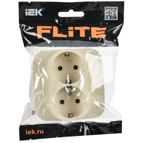 FLITE Розетка 2-местная с заземлением с защитными шторками безвинтовое крепление 16А РСш12-1-А-ФлСл сливочный IEK FLITE Розетка 2-местная с заземлением с защитными шторками безвинтовое крепление 16А РСш12-1-А-ФлСл сливочный IEK