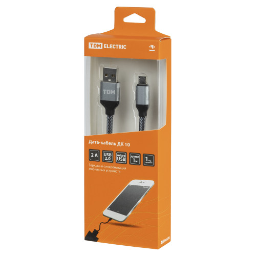 Дата-кабель, ДК 10, USB - micro USB, 1 м, тканевая оплетка, серый, TDM Дата-кабель, ДК 10, USB - micro USB, 1 м, тканевая оплетка, серый, TDM