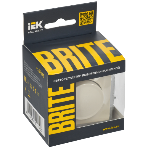 BRITE Светорегулятор поворотно-нажимной 600Вт СС10-1-0-БрКр бежевый IEK BRITE Светорегулятор поворотно-нажимной 600Вт СС10-1-0-БрКр бежевый IEK