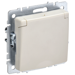 BRITE Розетка 1-местная с заземлением с защитными шторками и крышкой 16А IP20 РСбш10-3-БрКр бежевый IEK