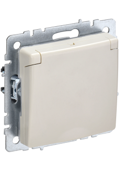 BRITE Розетка 1-местная с заземлением с защитными шторками и крышкой 16А IP44 РСбш10-3-44-БрКр бежевый IEK