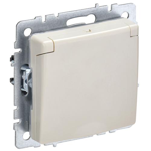 BRITE Розетка 1-местная с заземлением с защитными шторками и крышкой 16А IP20 РСбш10-3-БрКр бежевый IEK