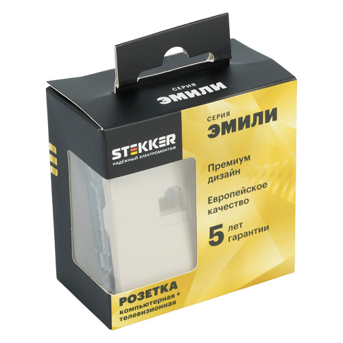 Розетка TV + компьютерная RJ-45 (механизм), STEKKER, серия Эмили, RST00-5106-08, кашемир, soft touch Розетка TV + компьютерная RJ-45 (механизм), STEKKER, серия Эмили, RST00-5106-08, кашемир, soft touch