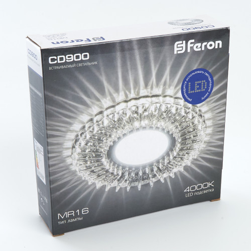 Светильник встраиваемый с белой LED подсветкой Feron CD900 потолочный MR16 G5.3 белый Светильник встраиваемый с белой LED подсветкой Feron CD900 потолочный MR16 G5.3 белый