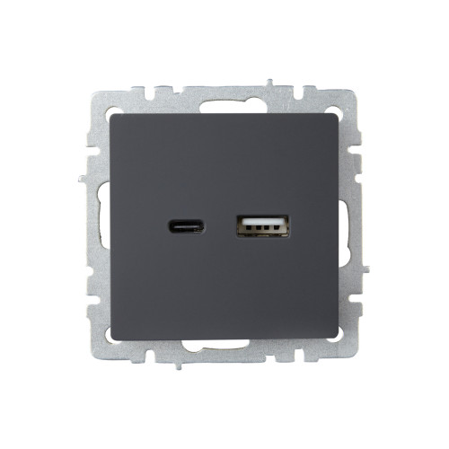 BRITE Розетка USB A+C 18Вт РЮ11-1-БрГ графит IEK BRITE Розетка USB A+C 18Вт РЮ11-1-БрГ графит IEK