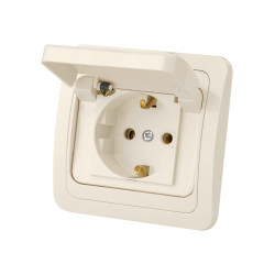 Розетка с крышкой 2П+З 16А IP44 сл. кость 