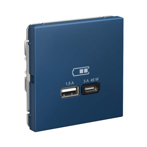 ARTGALLERY USB РОЗЕТКА A + тип-C 45Вт высокоскор.заряд. QC, PD, механизм, АКВАМАРИН ARTGALLERY USB РОЗЕТКА A + тип-C 45Вт высокоскор.заряд. QC, PD, механизм, АКВАМАРИН
