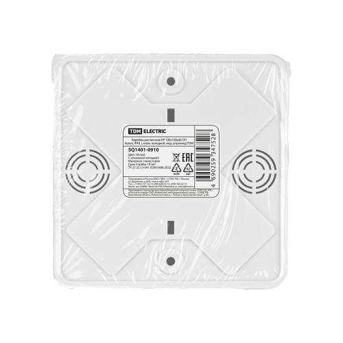 Коробка распаячная КР 100х100х44 ОП белая, IP40, с клем. колодкой, инд. штрихкод TDM Коробка распаячная КР 100х100х44 ОП белая, IP40, с клем. колодкой, инд. штрихкод TDM