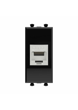 Компьютерная розетка RJ-45 без шторки модульная, кат.6А экранированная, Avanti, черный квадрат, 1 модуль