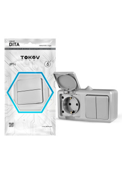 Блок ОП Dita (розетка 16А 250В с заземл. + 2-кл. выкл. 10А) IP54 сер. TOKOV ELECTRIC TKL-DT-V2RZ-C06-IP54