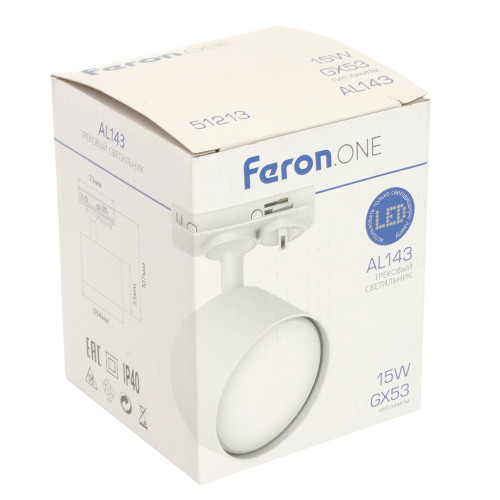 Светильник Feron.ONE AL143 трековый однофазный на шинопровод под лампу GX53, белый Светильник Feron.ONE AL143 трековый однофазный на шинопровод под лампу GX53, белый