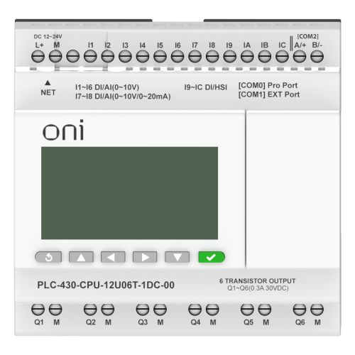 ПЛК 430 Модуль ЦПУ 4 DI 6 UI (0-10 В/DI) 2 UI (0-10 В/0-20 мА/DI) 6 TO 24В DC с Ethernet портом с экраном ONI ПЛК 430 Модуль ЦПУ 4 DI 6 UI (0-10 В/DI) 2 UI (0-10 В/0-20 мА/DI) 6 TO 24В DC с Ethernet портом с экраном ONI