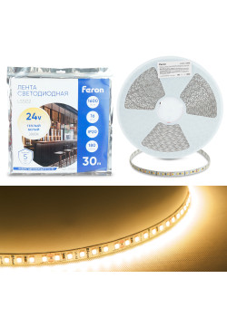 Светодиодная LED лента Feron LS502, 180SMD(2835)/м 16Вт/м 24V 30000*10*1.22мм 3000К 30м IP20