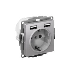 ATLASDESIGN РОЗЕТКА 16А c 2 USB A+A, 5В/2,4А, 2х5В/1,2А, механизм, АЛЮМИНИЙ