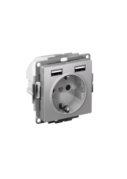 ATLASDESIGN РОЗЕТКА 16А c 2 USB A+A, 5В/2,4А, 2х5В/1,2А, механизм, АЛЮМИНИЙ