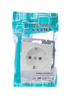 Розетка 1-м СП Vesna с заземл. защ. шторки ПБТ механизм бел. LEZARD 742-0288-124B