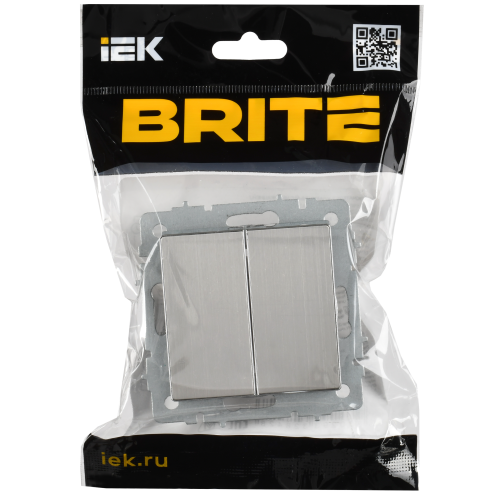 BRITE Выключатель 2-клавишный проходной 10А ВС10-2-6-БрГН металл хром/никель IEK BRITE Выключатель 2-клавишный проходной 10А ВС10-2-6-БрГН металл хром/никель IEK
