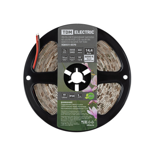 Лента светодиодная SMD5050-60 LED/м-IP20-12 В-14,4 Вт/м-6000 К (5 м) блистер TDM