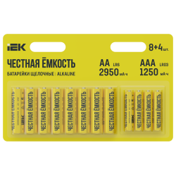 Батарейка щелочная Alkaline LR6/AA+LR03/AAA (8+4шт/блистер) IEK