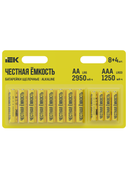 Батарейка щелочная Alkaline LR6/AA+LR03/AAA (8+4шт/блистер) IEK