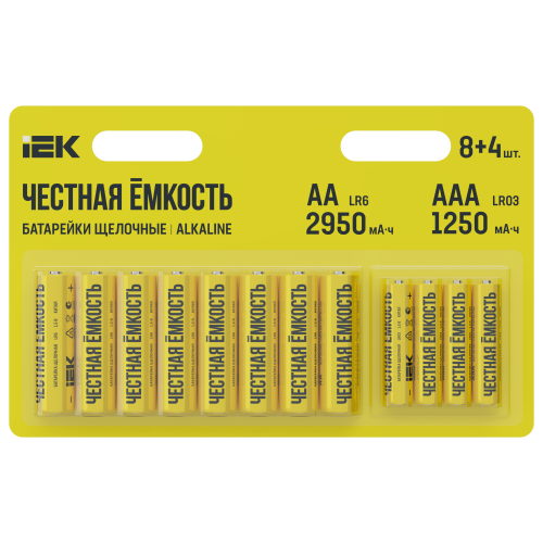 Батарейка щелочная Alkaline LR6/AA+LR03/AAA (8+4шт/блистер) IEK