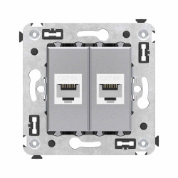 Компьютерная розетка RJ-45 без шторки в стену, кат.6А двойная, Avanti, закаленная сталь