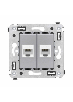 Компьютерная розетка RJ-45 без шторки в стену, кат.6А двойная, Avanti, закаленная сталь
