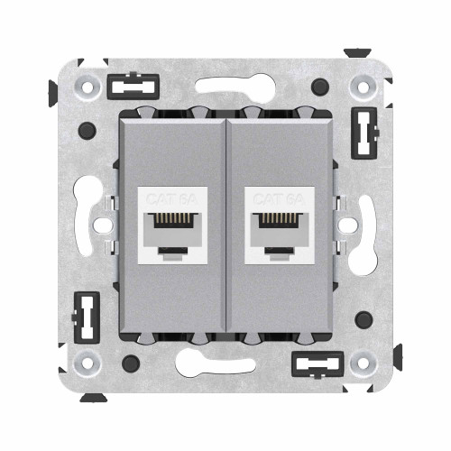 Компьютерная розетка RJ-45 без шторки в стену, кат.6А двойная, Avanti, закаленная сталь