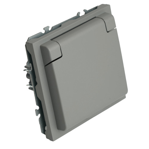 Розетка 1-местная с крышкой с защ. штор, STEKKER, б/з, IP42, 250В, 16А, серия Эмили, RST16-5113-10, платиново-серый, soft touch