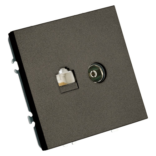 Розетка TV + компьютерная RJ-45 (механизм), STEKKER, серия Эмили, RST00-5106-09, антрацит, soft touch Розетка TV + компьютерная RJ-45 (механизм), STEKKER, серия Эмили, RST00-5106-09, антрацит, soft touch