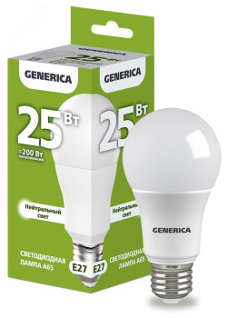 Лампа светодиодная A65 груша 25Вт 230В 4000К E27 GENERICA
