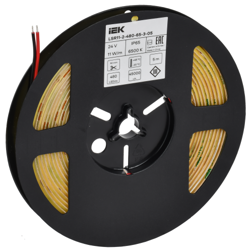 Лента светодиодная 5м COB 480LED/м 11Вт/м IP65 ширина 8мм 24В холодный белый IEK Лента светодиодная 5м COB 480LED/м 11Вт/м IP65 ширина 8мм 24В холодный белый IEK