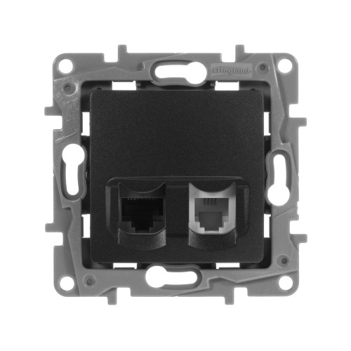 ETIKA Розетка двойная RJ11+RJ45 кат.5E UTP антрацит ETIKA Розетка двойная RJ11+RJ45 кат.5E UTP антрацит