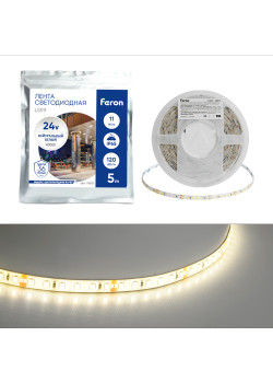 Светодиодная LED лента Feron LS511, 120SMD(2835)/м 11Вт/м 24V 5000*8*1.22мм 4000К IP65