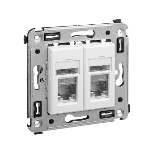 Компьютерная розетка RJ-45 в стену, кат.6 двойная экранированная, Avanti, белое облако