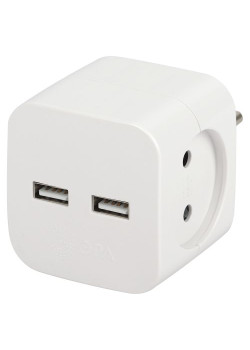 Разветвитель электрический SP-2-USB-W на 2 розетки 220В+ 2xUSB 2400мА без заземл 10А бел. Эра Б0049531