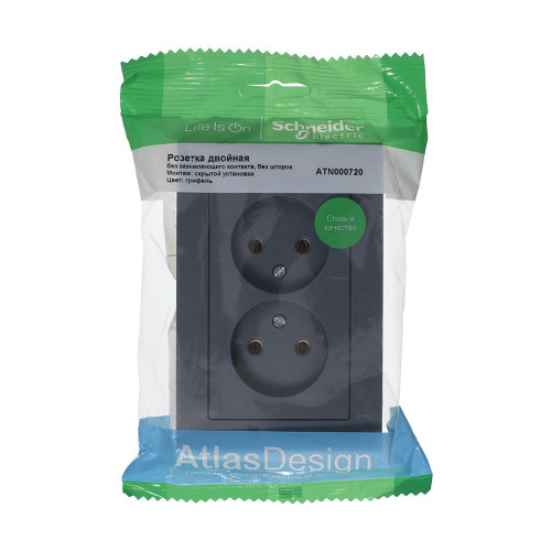 ATLASDESIGN РОЗЕТКА двойная без заземления, 16А, в сборе, ГРИФЕЛЬ ATLASDESIGN РОЗЕТКА двойная без заземления, 16А, в сборе, ГРИФЕЛЬ