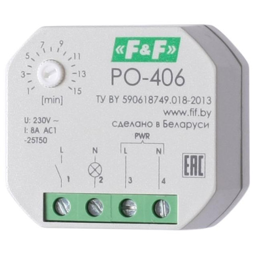 Реле времени PO-406 8А 230В 1НО IP20 задержка выключ./управ. контактом монтаж в коробку d-60мм F&F EA02.001.019 Реле времени PO-406 8А 230В 1НО IP20 задержка выключ./управ. контактом монтаж в коробку d-60мм F&F EA02.001.019