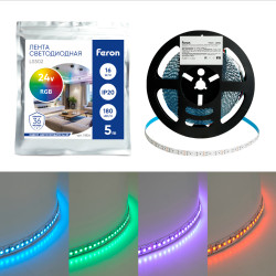 Светодиодная LED лента Feron LS502, 180SMD(5050)/м 16Вт/м 24V 5000*10*1.5мм RGB IP20