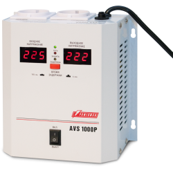 Стабилизатор POWERMAN AVS 1000P, ступенчатый регулятор, цифровые индикаторы уровней напряжения, 1000ВА, 110-260В, максимальный входной ток 7А, 2 евророзетки, IP-20, навесной,  185мм х 170мм х 100мм, 3.5 кг./ Stabilizer POWERMAN AVS 1000P, step-type regula