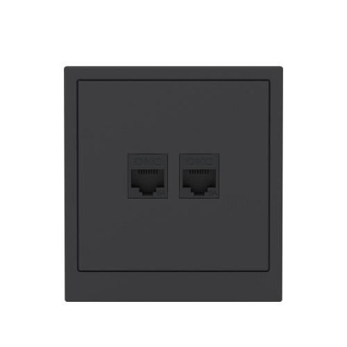 Компьютерная розетка RJ-45 без шторки, кат.6А двойная, KANT, черный уголь