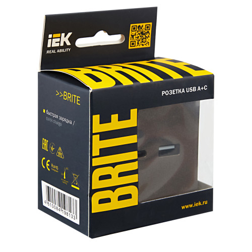 BRITE Розетка USB A+C 18Вт РЮ11-1-БрТБ темная бронза IEK BRITE Розетка USB A+C 18Вт РЮ11-1-БрТБ темная бронза IEK