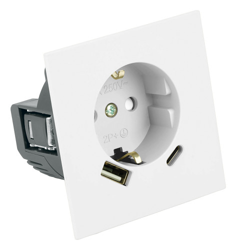 Розетка 1-местная з/ш с/з 16А + USB + Type C (механизм), STEKKER, 250В, 20W, серия Мия, RST16-3119-01, белая магнолия Розетка 1-местная з/ш с/з 16А + USB + Type C (механизм), STEKKER, 250В, 20W, серия Мия, RST16-3119-01, белая магнолия