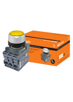 Кнопка MP1-21Y(LED) в сборе d22мм/24В 1з+1р желтая TDM