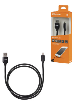 Дата-кабель, ДК 9, USB - Lightning, 1 м, тканевая оплетка, черный, TDM