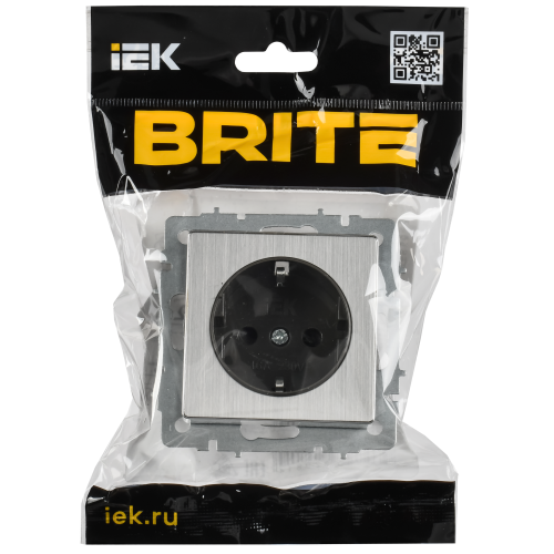 BRITE Розетка 1-местная с заземлением с защитными шторками 16А РС14-1-0-БрГН металл хром/никель IEK BRITE Розетка 1-местная с заземлением с защитными шторками 16А РС14-1-0-БрГН металл хром/никель IEK